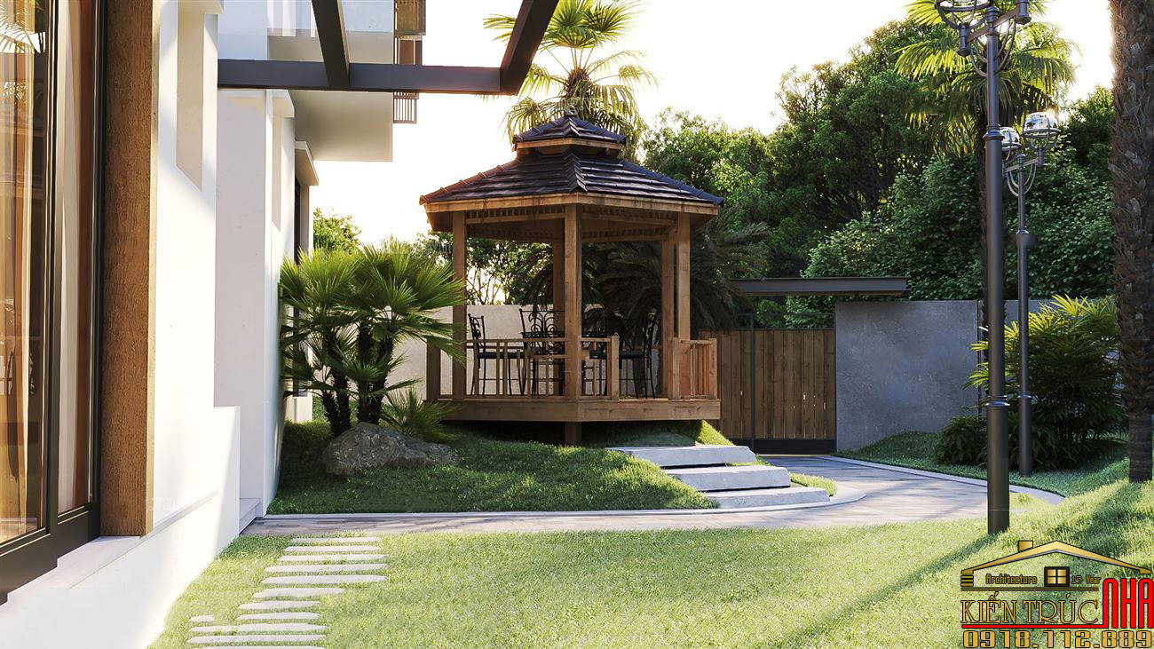 Biệt thự hiện đại 2 tầng sân vườn đẹp, có hồ cá, mái nhà Nhật