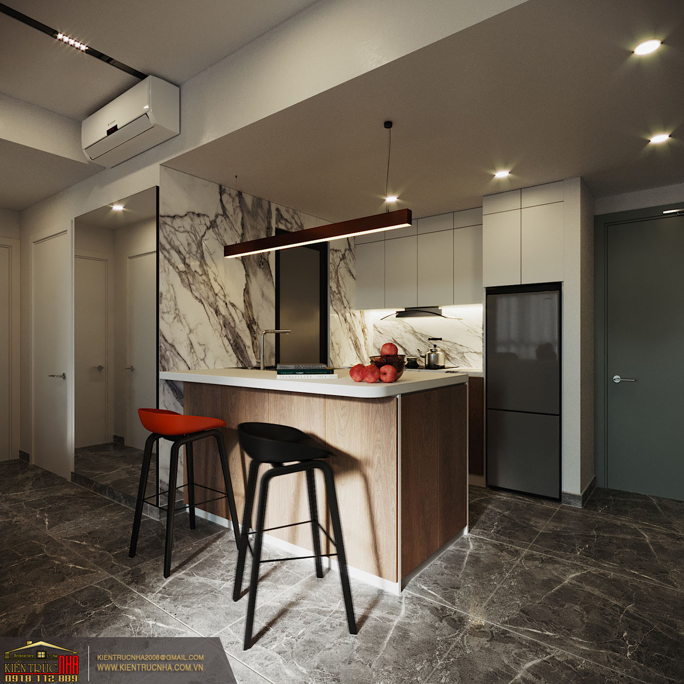 phòng bếp thiết kế nội thất căn hộ đẹp hiện đại phong cách nghỉ dưỡng | CĐT: anh Kha Bình Dương